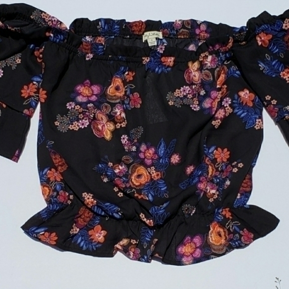 Lily White Floral Ruffle Puff Sleeves Croptop Blouse‎ Top Small NWT - Picture 8 of 10